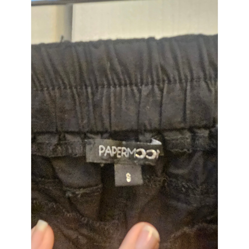 Papermoon Womens Black Wide Leg Cargo Pants Elastic Waist Utility Trousers Small